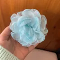 Handcrafted light blue fabric flower hair clip made of layered translucent mesh material - Double-sided Claw / Blue