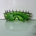 Futuristic green translucent punk sunglasses with silver spike studs for parties - No. 3 25 Spikes / Green