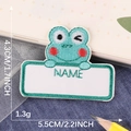 Cute green cartoon frog embroidery patch with a name tag area for children's belongings - Frog