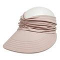 Close-up of pink sun visor hat with ruched headband and wide brim - One Size / Pink