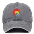 Cappellino da baseball in cotone grigio lavato con ricamo montagne e visiera curva - Regolabile / Grigio