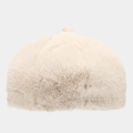 Close-up of soft plush texture and warm beige faux fur material on winter beret hat - One Size / Beige