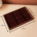 9-grid walnut wood jewelry tray with wine red velvet lining for ring storage - 9-Grid Tray