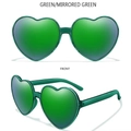 Green heart shaped sunglasses with mirrored green lenses shown in front and side views - Green Frame Green Mirrored