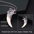 Collana dente di lupo testa di drago da uomo con pendente in acrilico da 4,8x1,5 cm - Dente di Lupo n. 27 + Catena in Acciaio da 70cm