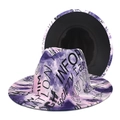 Purple tie-dye fedora with black graffiti print and wide brim for stylish sun protection - M(56-58cm) / Purple