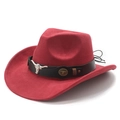 Red faux suede western cowboy hat with black leather strap and silver bull head ornament - M (56-58cm) / Burgundy