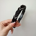 Hand-braided black hair headband with sparkling rhinestone accents for women - Four-strand Herringbone Rhinestone (2CM Wide) / Natural Black