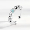 Silver fidget ring with rotating polished and frosted beads for stress relief - Textured Mixed Beads Style (AJ041)
