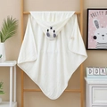 Detail of soft cream coral fleece baby hooded towel with cute bear ear design - White Bear
