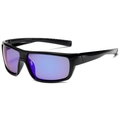 Gafas de sol deportivas polarizadas con montura negra y lentes de espejo azul púrpura - Negro Brillante/Mercurio Azul