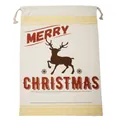 Christmas drawstring canvas gift bag featuring reindeer print and Merry Christmas text - 49*68CM, HK-X3 (Brown Reindeer Silhouette)