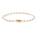 Handmade seed bead bracelet with white translucent beads and gold accents - Clear White
