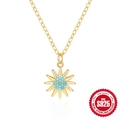 S925 sterling silver turquoise sunflower pendant necklace with dainty gold chain - Gold #22 (Sunburst)