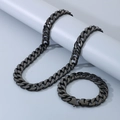 Set collana e bracciale a maglie cubane piatte da 15 mm in acciaio inossidabile nero - Set con Zirconia Nera