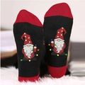 Festive Christmas gnome socks in black and red cotton with embroidered holiday lights - One Size / Black Red