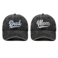 Matching Dad and Mom embroidered washed cotton baseball caps in charcoal grey - One Size / Black