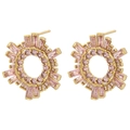 Orecchini a perno a forma di girasole dorati con cristalli rosa scintillanti su bianco - Oro Zircone Rosa