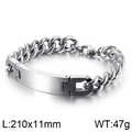 Silver stainless steel Cuban chain ID bracelet with polished rectangular curved plate - Silver (KB130556-KFC)