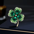 Elegant four-leaf clover brooch in green and gold with sparkling crystals - 407# Green Clover