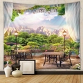 Dettaglio di un arazzo da parete con paesaggio montano innevato e balcone panoramico - GT105020-Giardino Alpino / 73*95CM (Tessuto Spazzolato)