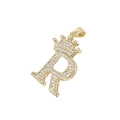 Gold plated hip hop letter R pendant with crown and micro-paved sparkling cubic zirconia - Crown Letter R