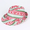 Christmas theme sequin jazz hat featuring red and green reindeer patterns on white - Festive Jacquard Style / Christmas Reindeer Blue