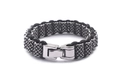 Geflochtenes Herrenarmband aus schwarzem Leder mit silbernem Edelstahl-Faltverschluss - Silber-Schwarz Geflochtener Stil (KB94659-BD)