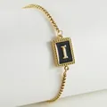 Gold-plated stainless steel bracelet featuring a black enamel pendant with letter I - Letter I (ZH497G-I-02)