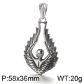 Vintage silver angel wing pendant in guardian deity style for men, 58x36mm size - Angel Wings Figure Pendant (KP93565-BDJX)