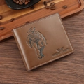 Cartera de cuero marrón para hombre con motivo de vaquero y finas costuras blancas - Marrón Oscuro