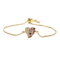 Adjustable gold plated cat heart bracelet with colorful zircons and box chain - Gold Multi-color Heart Gem