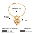 Gold stainless steel heart charm bracelet with white pearls and T-bar toggle clasp - Heart Pearl Bracelet (JDB2403011) / Gold