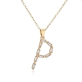 Detailed shot of 18K gold plated necklace with a sparkling zircon letter P pendant - Letter P