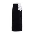 Elegant black high-waisted skirt featuring large white 3D floral appliques and side slit - One Size / Sarong