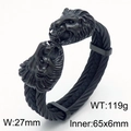 Matte black lion head cable bracelet for men with woven stainless steel wire detail - Black Lion (KB167195-KFC)