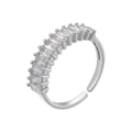 Detailed view of silver open ring with T-square cut gemstones and polished metallic finish - Silver Rectangle Cut White Zirconia Style (VJ728)