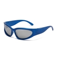 Glossy bright blue wrap around sports sunglasses with light grey lenses for outdoor cycling - Pearlescent Royal Blue White Mirror