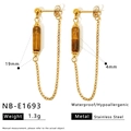 Long stainless steel chain earrings featuring tiger eye stone beads model NB-E1693 - Fine Chain Cylindrical Bead Style (NB-E1693)