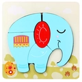 3D wooden cartoon elephant puzzle for toddlers with blue red and yellow color pieces - 3D Jigsaw-Elephant (JM立体-大象)