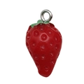 Realistic red resin strawberry pendant with green top and silver metal ring accessory - Red Strawberry (17067)