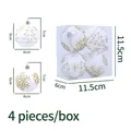 Set of 4 white Christmas balls 6cm with gold glitter trees and snowflakes patterns - 4 Pcs/Box / White