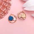 Enamel mermaid shell and starfish alloy charms with pearls for DIY jewelry making - Blue Drip Oil Round Ocean Starfish Shell (25x27mm)