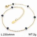 Cavigliera dorata in acciaio inossidabile con perline smaltate e chiusura a moschettone - Stile catena d'oro con perline nere (KJ3626-Z)