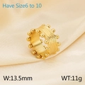 Anillo ancho moderno de acero inoxidable dorado con doble fila de cuentas y metal cepillado - US 6 / Dorado (KR111638-GC)