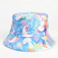 Close-up of colorful tie-dye bucket hat with moon and mushroom patterns - M (56-58cm) / Mushroom Butterfly Blue Pink Yellow