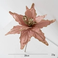 Vintage pink artificial 28cm Christmas flower with golden glitter petals for tree decor - 28cm / Pink
