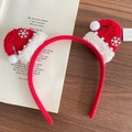 Cerchietto natalizio con cappelli rossi di Babbo Natale, perle bianche e fiocchi d'argento - Cerchietto natalizio in peluche con fiocco di neve e cappello di Babbo Natale
