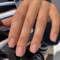 Classic short square press-on nails in natural nude pink with a high-gloss finish - Medium Square / Light Skin