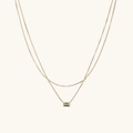 Double layered gold necklace with rectangular transparent zircon pendant on cable chain - Gold Aquamarine Zirconia